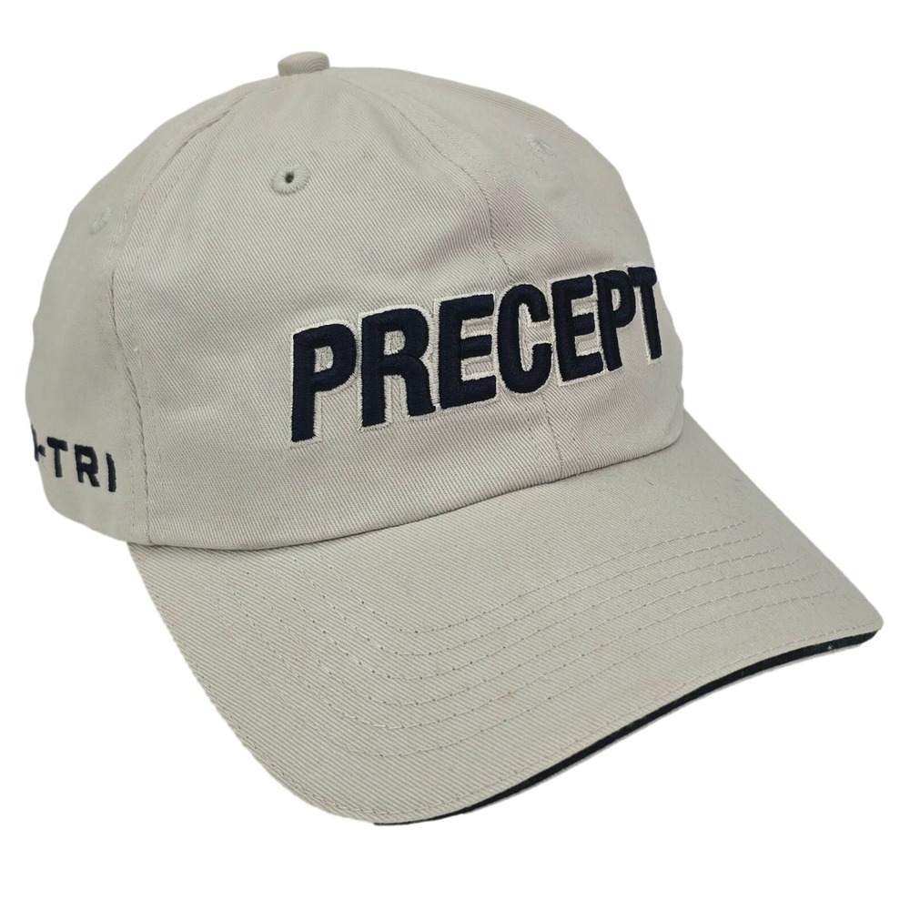 Precept U-TRI Golf Hat Mens OSFM Beige Navy Blue Cotton Strapback Baseball Cap
